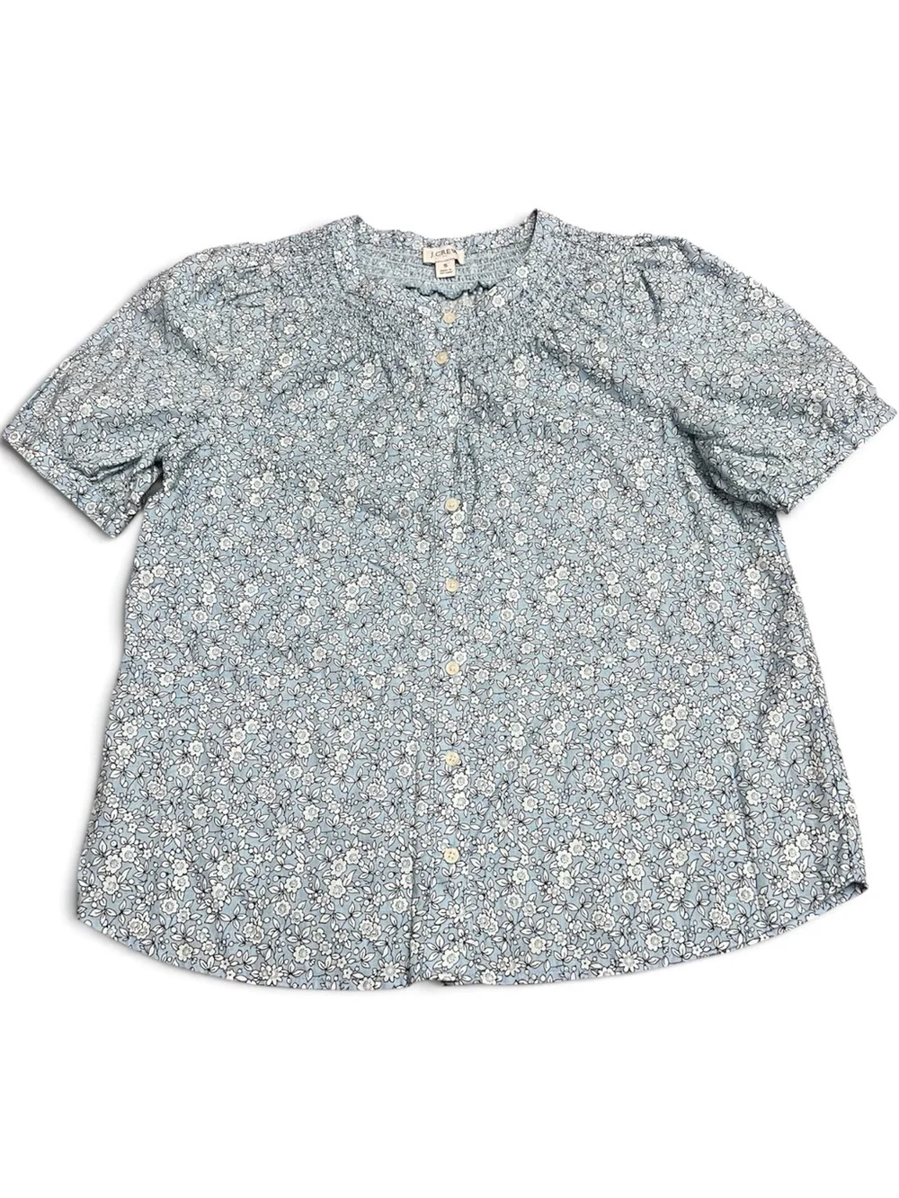 J. Crew Light Blue Floral Button-Front Short Sleeve Top